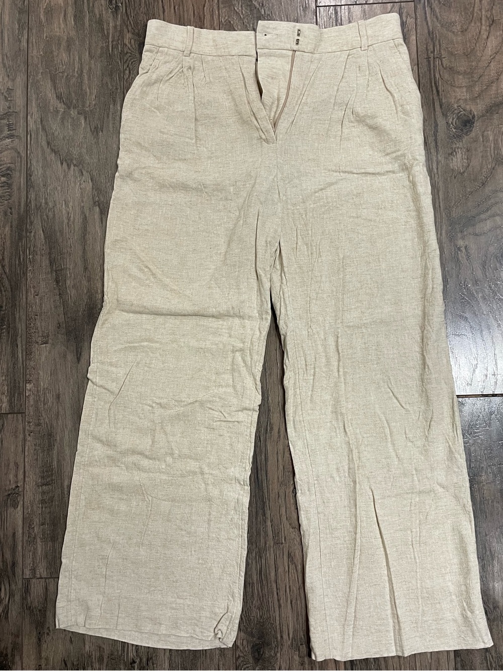 Abercrombie & Fitch Curve Love A&F Sloane Linen-Blend Tailor Wide Leg Pant